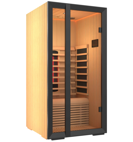 Sauna infrarouge Onni avec portes en verre et design agréable.