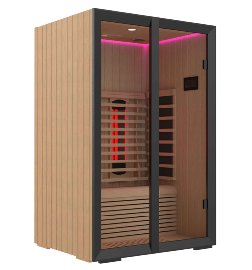 Sauna infrarouge Onni avec porte en verre.