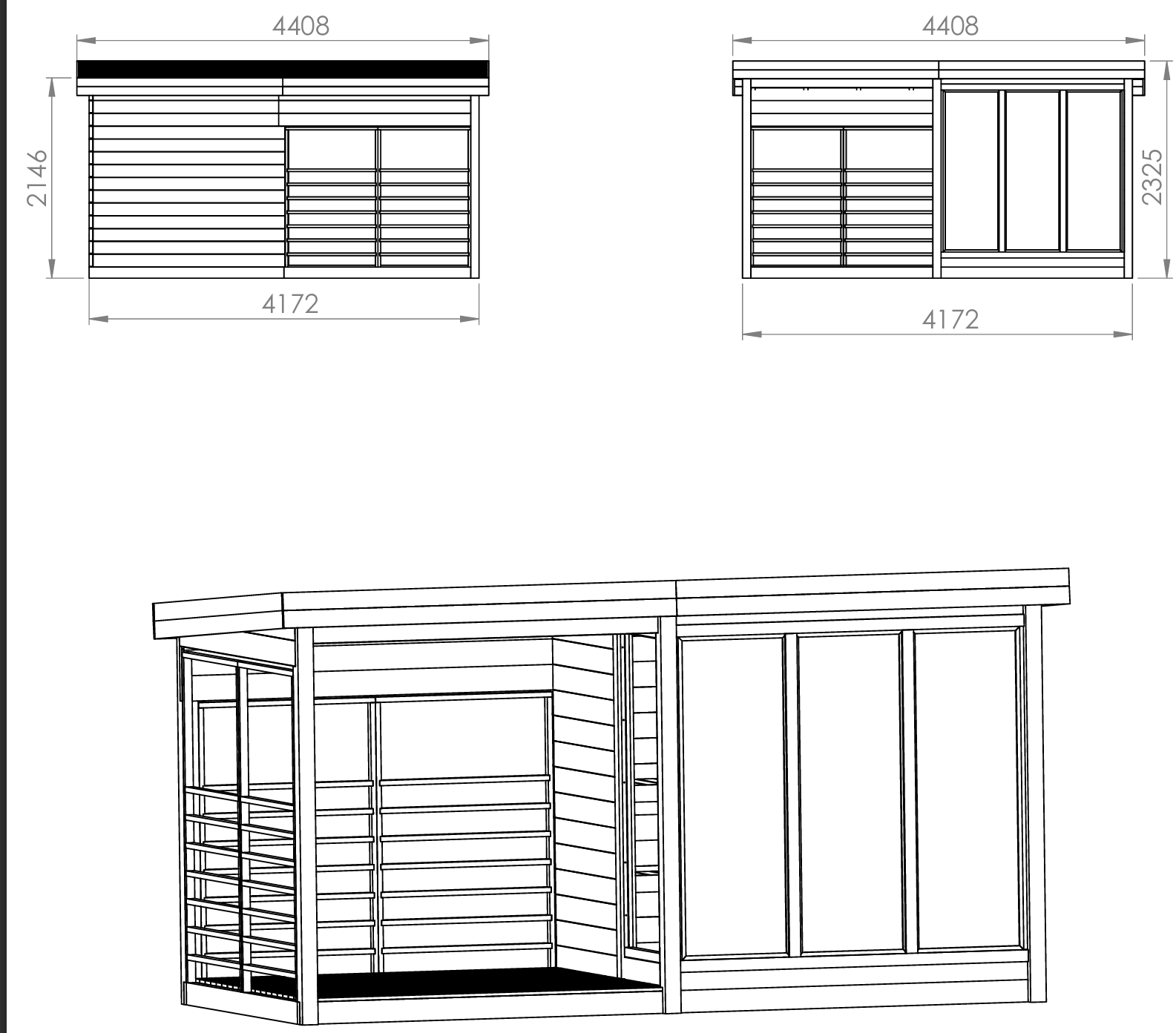 Saunamo Sauna Deluxe Terrace avec façade vitrée et terrasse couverte.