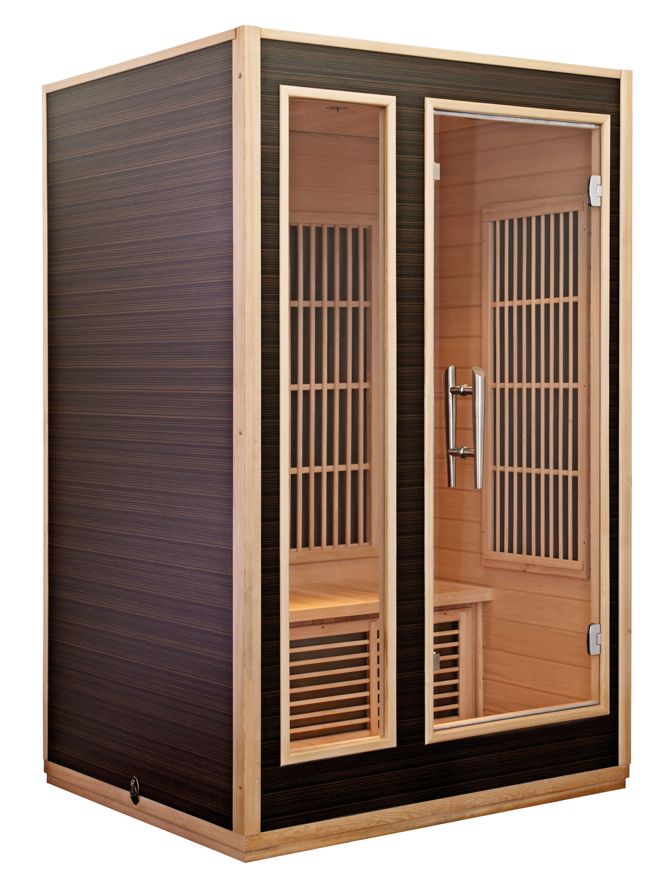 Sauna radiant à infrarouge avec portes en verre.