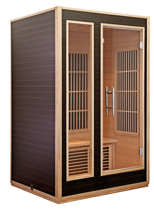 Sauna radiant à infrarouge avec portes en verre.