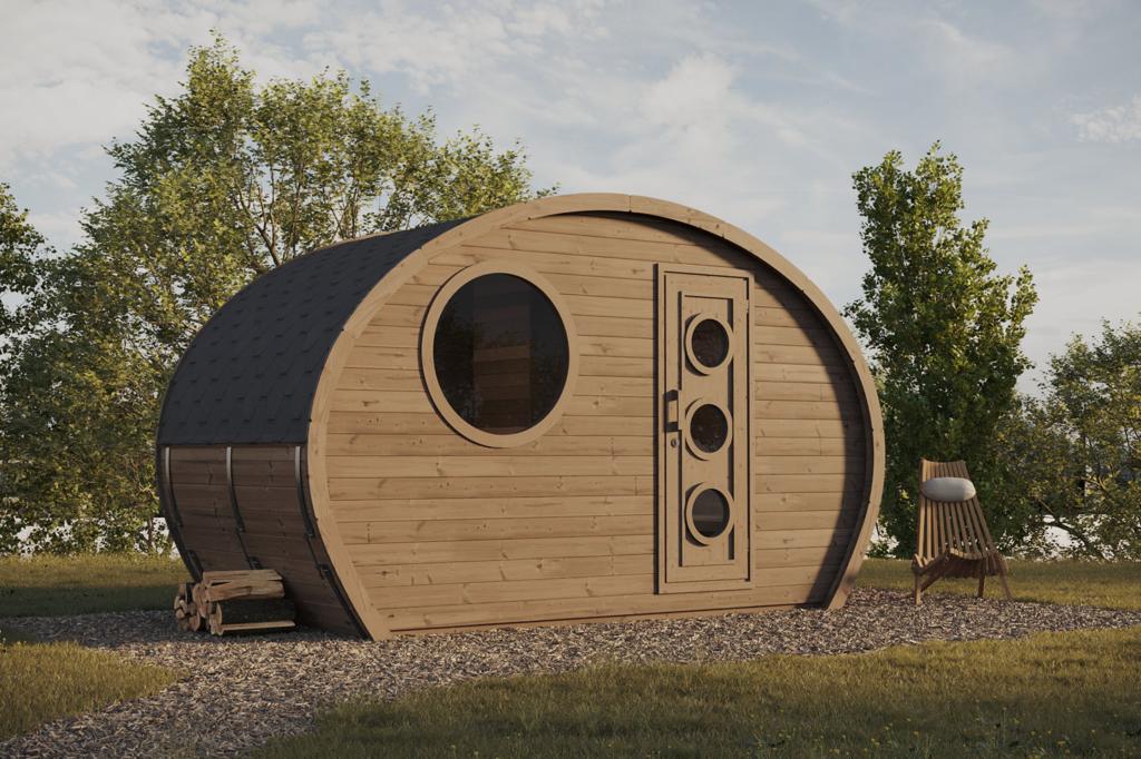 Saunamo Sauna extérieur Hobbit 195 au design rustique.