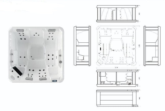 Jacuzzi Hydra 215 hydromassage extérieur en croquis artistique.