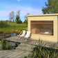 Saunamo Sauna extérieur Modulaire avec chaises longues sur l'eau.