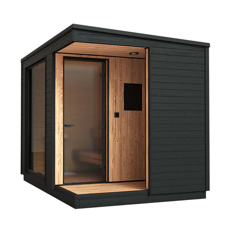 KUUT Sauna électrique extérieur L avec douche avec porte en verre.