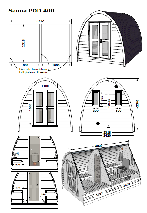 Saunamo Schéma de Pod, un sauna en bois innovant.