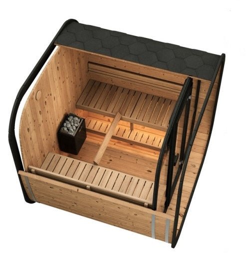 Saunamo Sauna moderne Cube 220 avec porte noire.