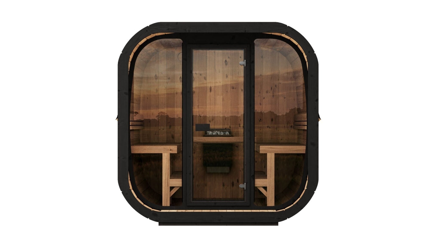 Saunamo Sauna moderne Cube 220 avec porte en verre.