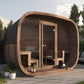 Saunamo Sauna Cubus avec structure en bois et en verre.