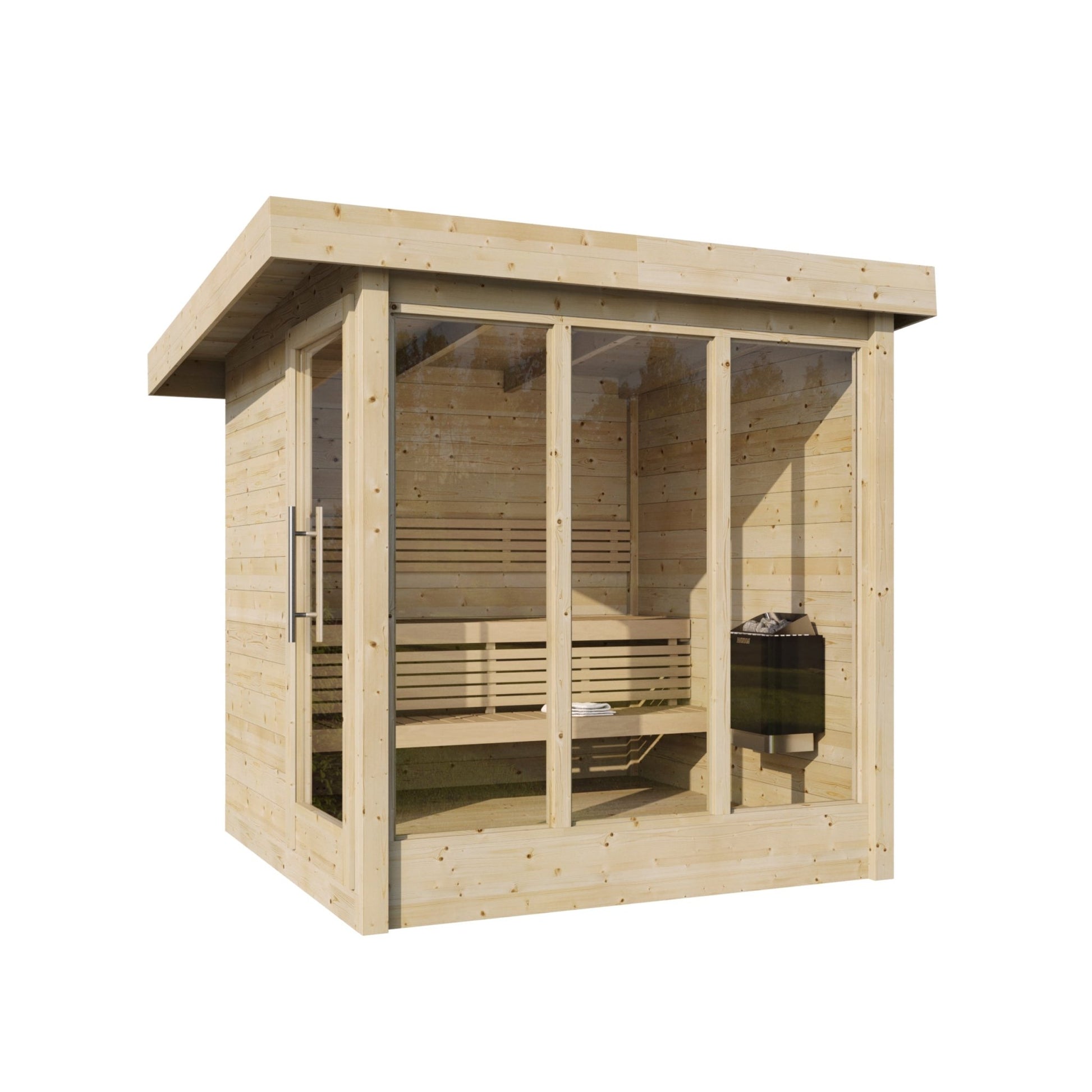 Saunamo Sauna extérieur Deluxe avec portes vitrées.