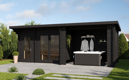 Sauna Exterior Deluxe Spa com jacuzzi e sauna integrados.