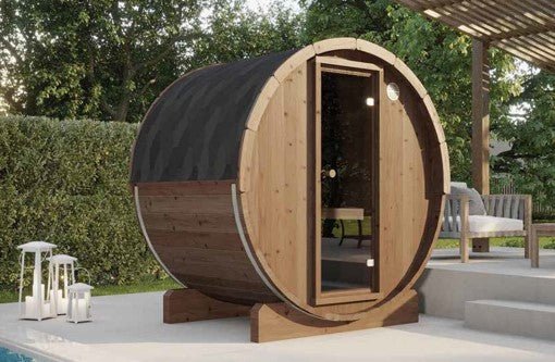 Saunamo Sauna Ergo avec porte et lanterne.