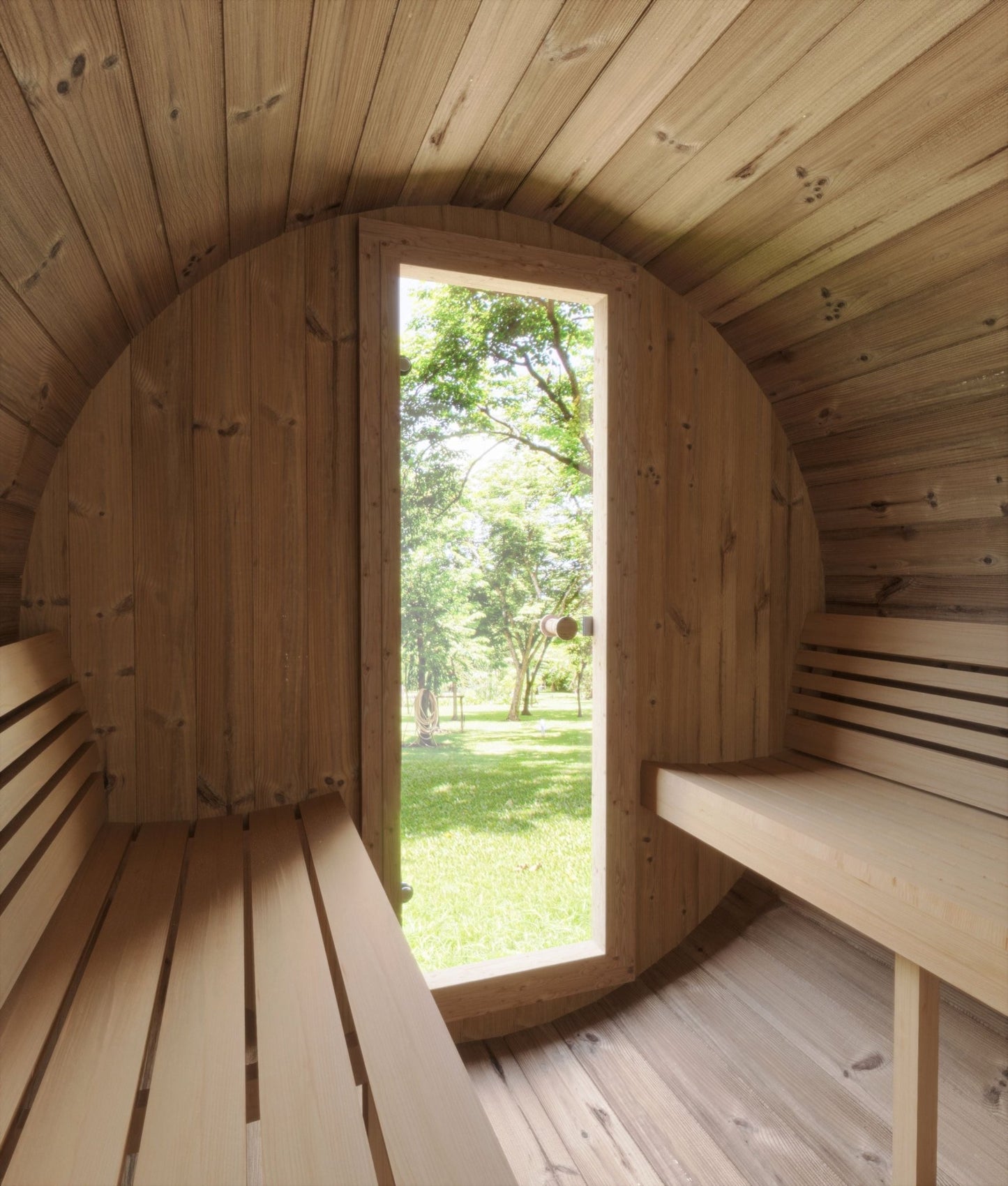 Saunamo Sauna Ergo intérieur avec fenêtre.