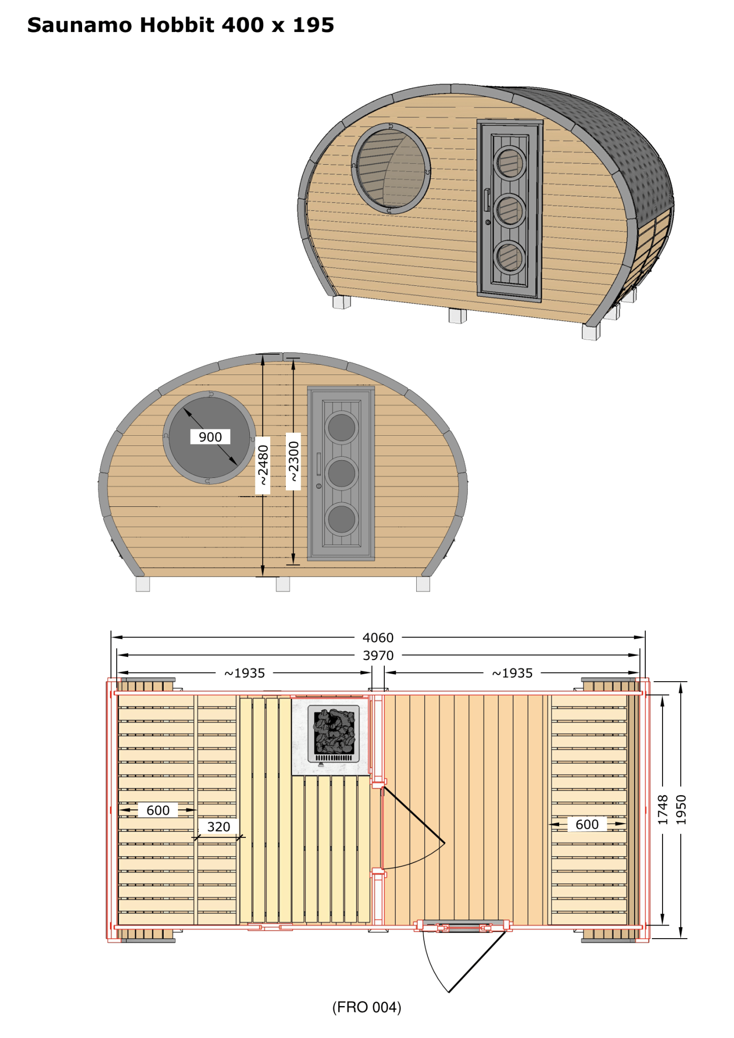 Saunamo Sauna extérieur Hobbit 195 en bois au design rustique et incurvé.