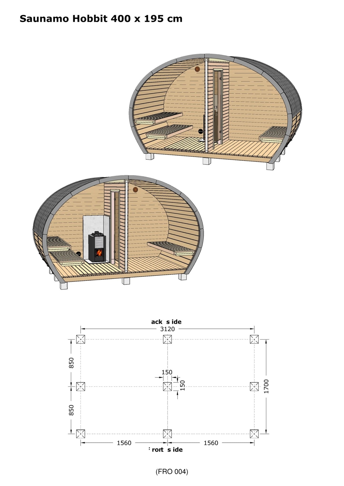 Saunamo Sauna extérieur design Hobbit 195 en bois