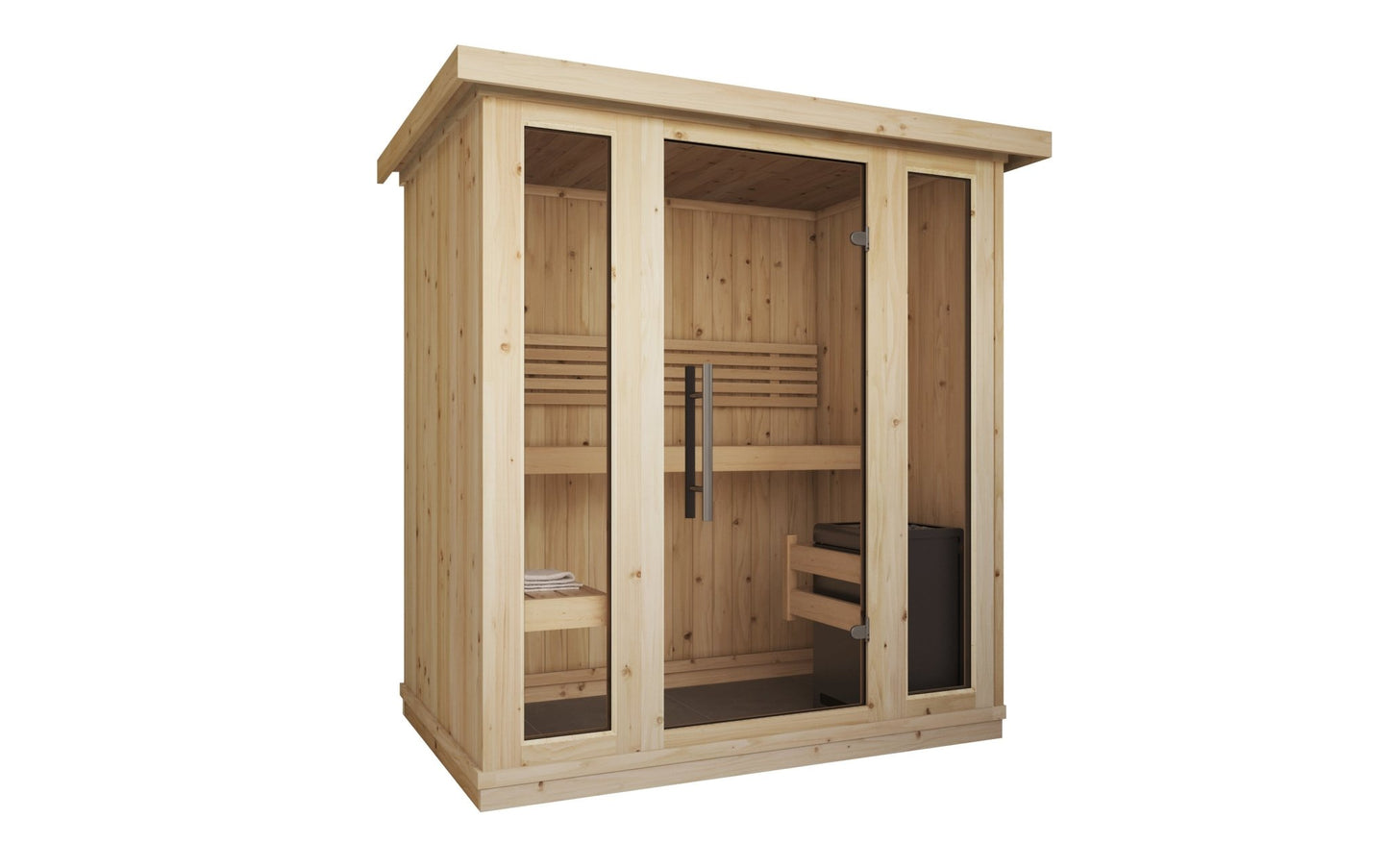 Mini sauna intérieur avec portes en verre trempé.